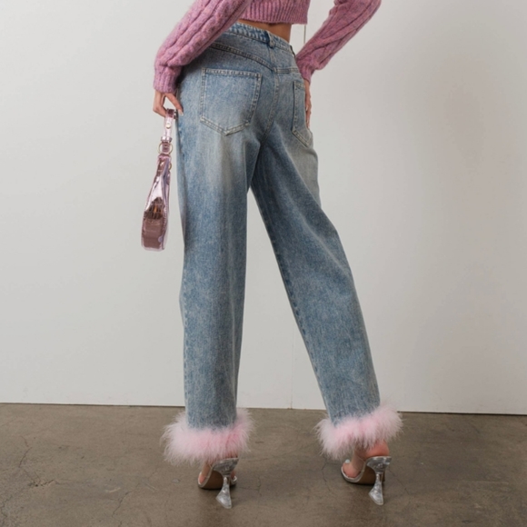 NWT PRETTY GARBAGE FAUX FEATHER TRIM JEANS - Picture 14 of 14